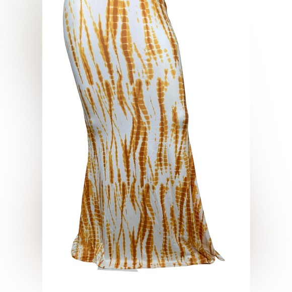 UNBRANDED Yellow/White Tie Dye Racerback Halter Mermaid Fitted Cutout Maxi Dress - Picture 9 of 13